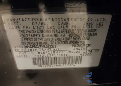 2021 Nissan Kicks Sv Xtronic Cvt from USA, damaged, VIN 3N1CP5CV8ML523372